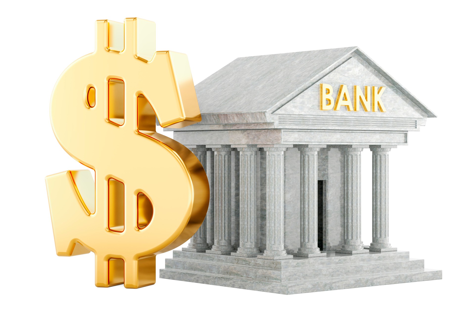 Bank building with dollar symbol. 3D rendering