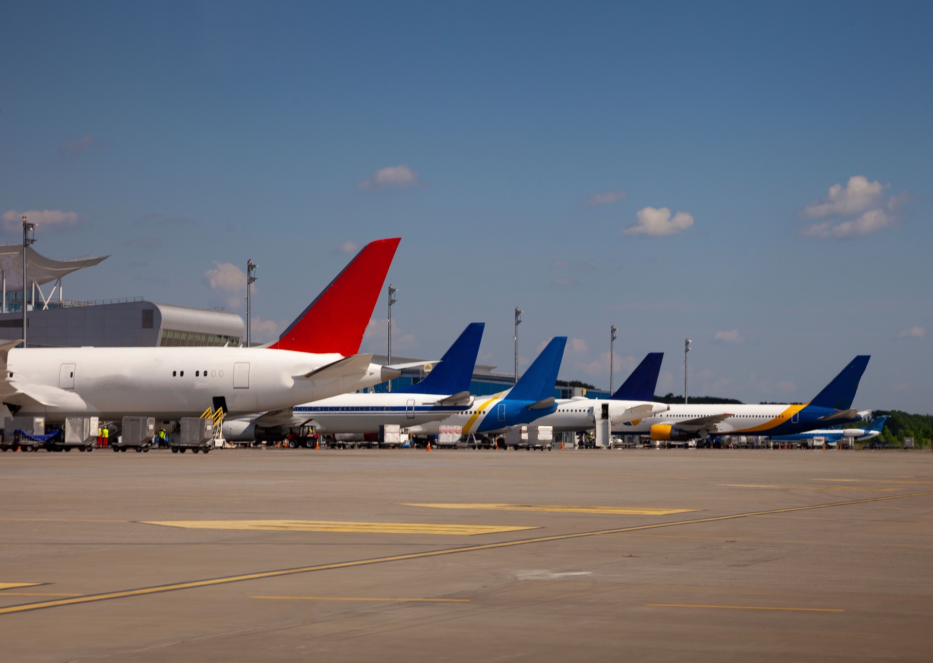 Airplane on the platform International Airport. Runway. Planes